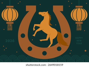Happy chinese new year 2026. Horse is a symbol of the 2026 Chinese New Year. Figure of Horse. 2026 holiday design	
