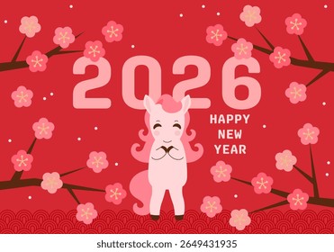Happy chinese new year 2026. Horse is a symbol of the 2026 Chinese New Year. Figure of Horse in geometric style