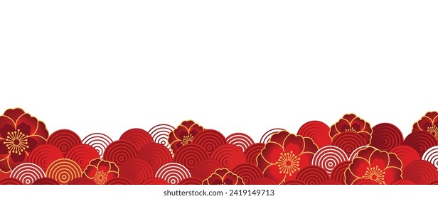 Happy Chinese new year backdrop vector. Wallpaper design with flower, chinese pattern on white background. Modern luxury oriental illustration for cover, banner, website, decor, border, frame.