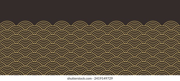 Happy Chinese new year backdrop vector. Wallpaper design with gold chinese pattern on black background. Modern luxury oriental illustration for cover, banner, website, decor, border, frame.