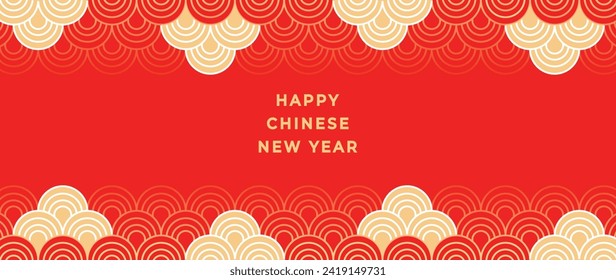 Happy Chinese new year backdrop vector. Wallpaper design with gold chinese pattern background. Modern luxury oriental illustration for cover, banner, website, decor, border, frame.