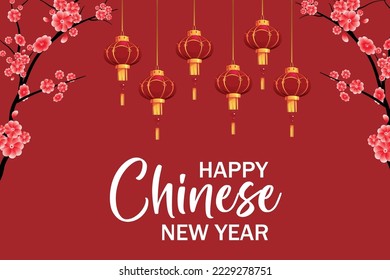 Happy chinese new year background with beautiful template and text