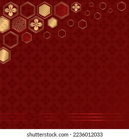 Happy Chinese New Year background. CNY gold decorations on red background. Chinese greeting card.