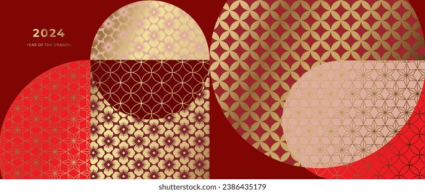 Happy Chinese new year background vector. Year of the dragon design wallpaper with Chinese flowers pattern, gold coin. Modern luxury oriental illustration for cover, banner, website, decor.