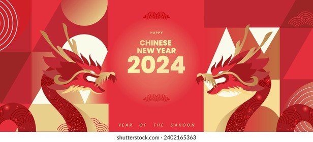 Happy Chinese new year background vector. Year of the dragon design wallpaper with dragon, chinese pattern. Modern luxury oriental illustration for cover, banner, website, decor.