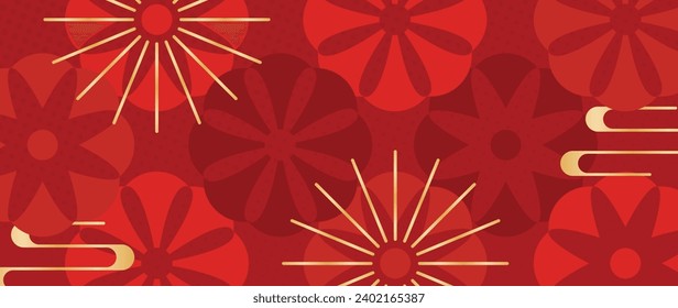 Happy Chinese new year background vector. Year of the dragon design wallpaper with flower, cloud, halftone pattern. Modern luxury oriental illustration for cover, banner, website, decor.