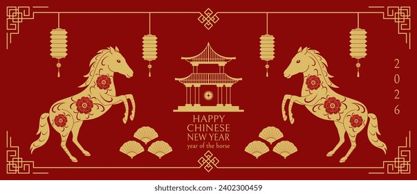 Happy Chinese New Year background 2026. Year of the horse. Vector illustration