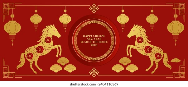 Happy Chinese New Year background 2026. Year of the horse. Vector illustration