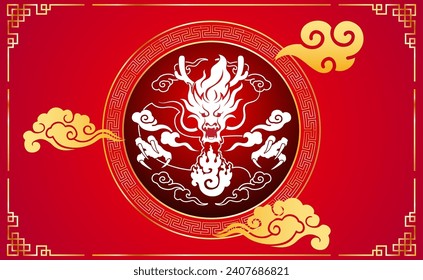Happy Chinese New Year background, oriental red background with dragon scales pattern