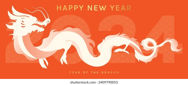 Happy Chinese new year background vector. Year of the dragon design wallpaper with dragon, pattern on orange. Modern luxury oriental illustration for cover, banner, website, decor.