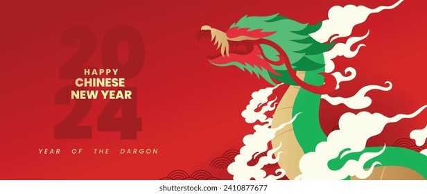 Happy Chinese new year background vector. Year of the dragon design wallpaper with dragon, chinese cloud, pattern. Modern luxury oriental illustration for cover, banner, website, decor.