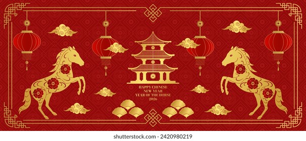 Happy Chinese New Year background 2026. Year of the horse. Vector illustration