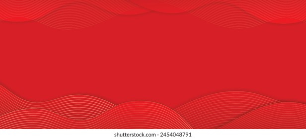 Happy Chinese new year background vector. Luxury wallpaper design with chinese sea wave on red background. Modern luxury oriental illustration for cover, banner, website, decor.