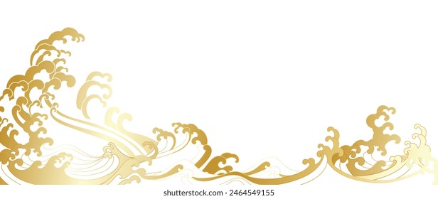 Happy Chinese new year background vector.Wallpaper design with gold and white ocean wave pattern. Modern luxury oriental illustration for home decoration, banner background, envelop and prints.