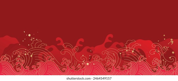 Happy Chinese new year background vector.Wallpaper design with gold and white ocean wave pattern. Modern luxury oriental illustration for home decoration, banner background, envelop and prints.