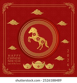 Happy Chinese New Year background 2026. Year of the horse. Vector illustration