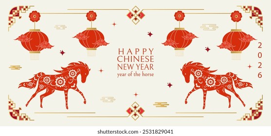 Happy Chinese New Year background 2026. Year of the horse. Vector illustration