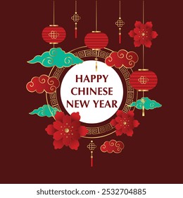 Happy Chinese new year background vector. Year of the dragon design wallpaper with Chinese hanging lantern, gold texture. Modern luxury oriental