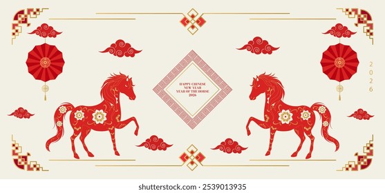 Happy Chinese New Year background 2026. Year of the horse. Vector illustration