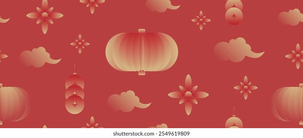 Happy Chinese new year background vector. Red and gold Chinese pattern design for Envelope, cover, banner, website, packaging and wall decoration.