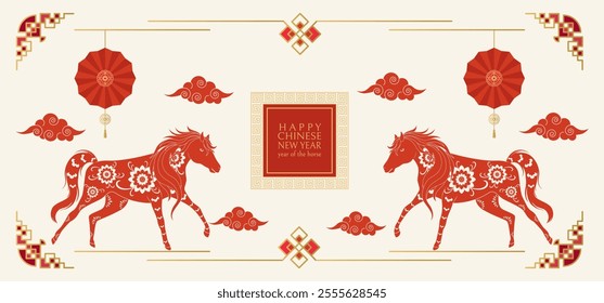 Happy Chinese New Year background 2026. Year of the horse. Vector illustration