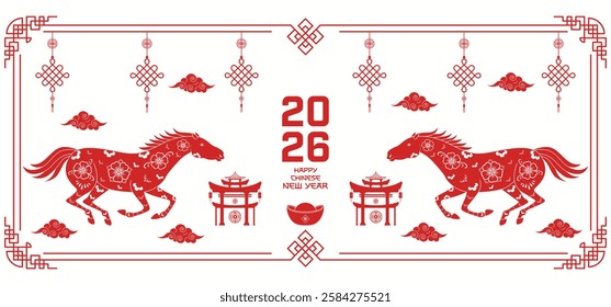 Happy Chinese New Year background 2026. Year of the horse. Vector illustration