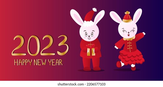 Happy Chinese new year banner 2023 with rabbit