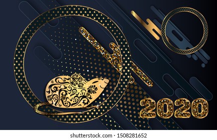Happy Chinese New Year. Black paper cut background. Cute Rat on black background for greetings card, flyers, invitation, brochure, banners.