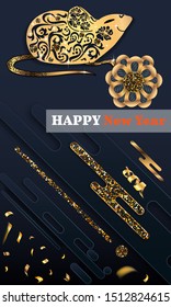 Happy Chinese New Year. Black paper cut background. Cute Rat on black background for greetings card, flyers, invitation, brochure, banners.
