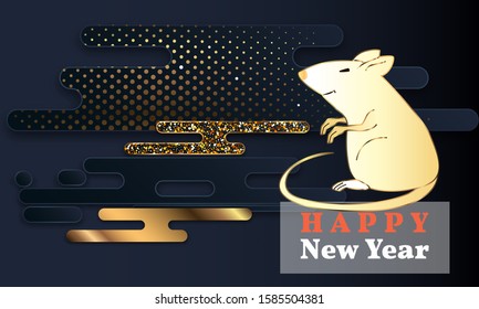 Happy Chinese New Year. Black paper cut background. Cute Rat on black background for greetings card, flyers, invitation, brochure, banners.
