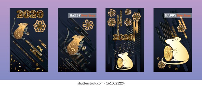 Happy Chinese New Year. Black paper cut background. Cute Rat on black background for greetings card, flyers, invitation, brochure, banners.