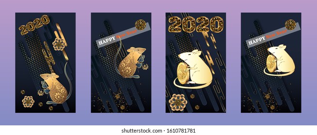 Happy Chinese New Year. Black paper cut background. Cute Rat on black background for greetings card, flyers, invitation, brochure, banners.