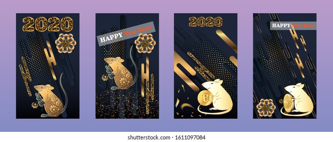Happy Chinese New Year. Black paper cut background. Cute Rat on black background for greetings card, flyers, invitation, brochure, banners.