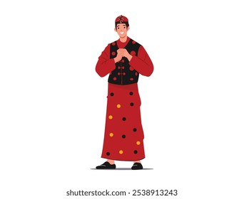 Happy chinese new year boy in traditional clothes celebrate. Set of character cartoon isolated on white background.