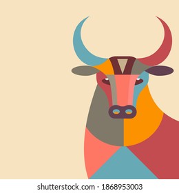 Happy Chinese New Year. bull zodiac sign symbol of 2021. Template for banner, poster, greeting card. abstract flat vector illustration with lettering