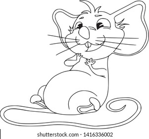 Happy Chinese new year calendar, greeting card. Cute mouse, rat in poses. Animal cartoon set. Coloring outline, amazed, surprised face