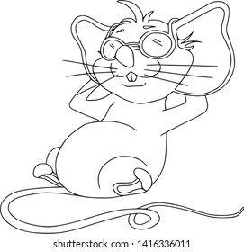 Happy Chinese new year calendar, greeting card. Cute mouse, rat in poses. Animal cartoon set. Coloring outline, resting in sunglasses