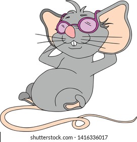 Happy Chinese new year calendar, greeting card. Cute mouse, rat in poses. Animal cartoon set. Resting in sunglasses