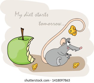 Happy Chinese new year calendar, greeting card, Cute mouse, rat in poses. Animal cartoon set, card with text. Rat and snacks