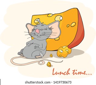 Happy Chinese new year calendar, greeting card, Cute mouse, rat in poses. Animal cartoon set. Fell fed glutton, had lunch