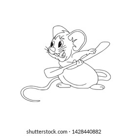 Happy Chinese new year calendar, greeting card, Cute mouse, rat in poses. Animal cartoon set, card with text. Rat with paddle, coloring outline