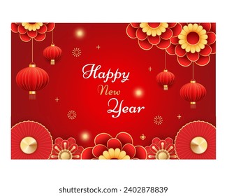  Happy Chinese new year celebration background, greeting card, invitation design in paper art.