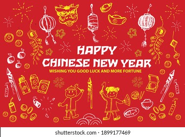 Happy Chinese New Year concept in red theme. Editable Clip Art.