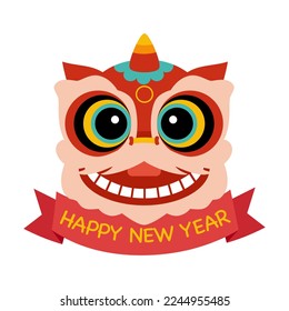 Happy Chinese New Year concept vector illustration. Chinese lion head in flat design on white background.