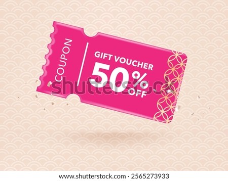 Happy chinese new year coupon gift voucher. traditional Chinese ornament. illustration vector premium.