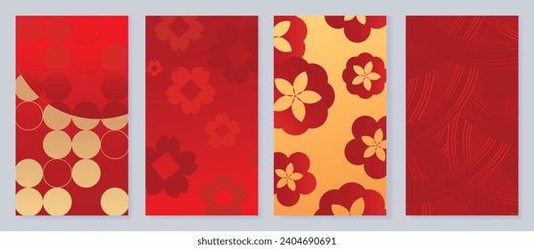 Happy Chinese New Year cover background vector. Year of the dragon design with chinese pattern, curve, flower, circle. Elegant oriental illustration for cover, banner, website, calendar.