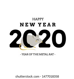 Happy Chinese new year. Cute holiday card with grey rat, 2020.  Year of the metal rat.  New year web banner.