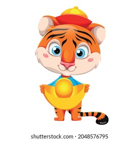 Happy Chinese New Year. Cute cartoon character tiger.