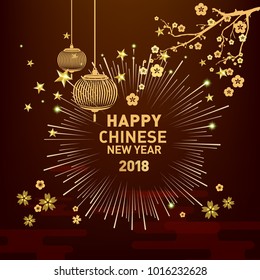 	
Happy Chinese New Year design with gold colors, happy dog year in Chinese words