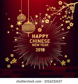 	
Happy Chinese New Year design with gold colors, happy dog year in Chinese words